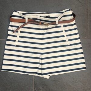Zara XS Striped Shorts With Side Zip and Belt. New Without Tags.